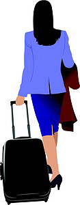 拥有手提箱的女商务人士 矢量插图商业飞机场太阳镜旅行护照女性女士美丽背景图片