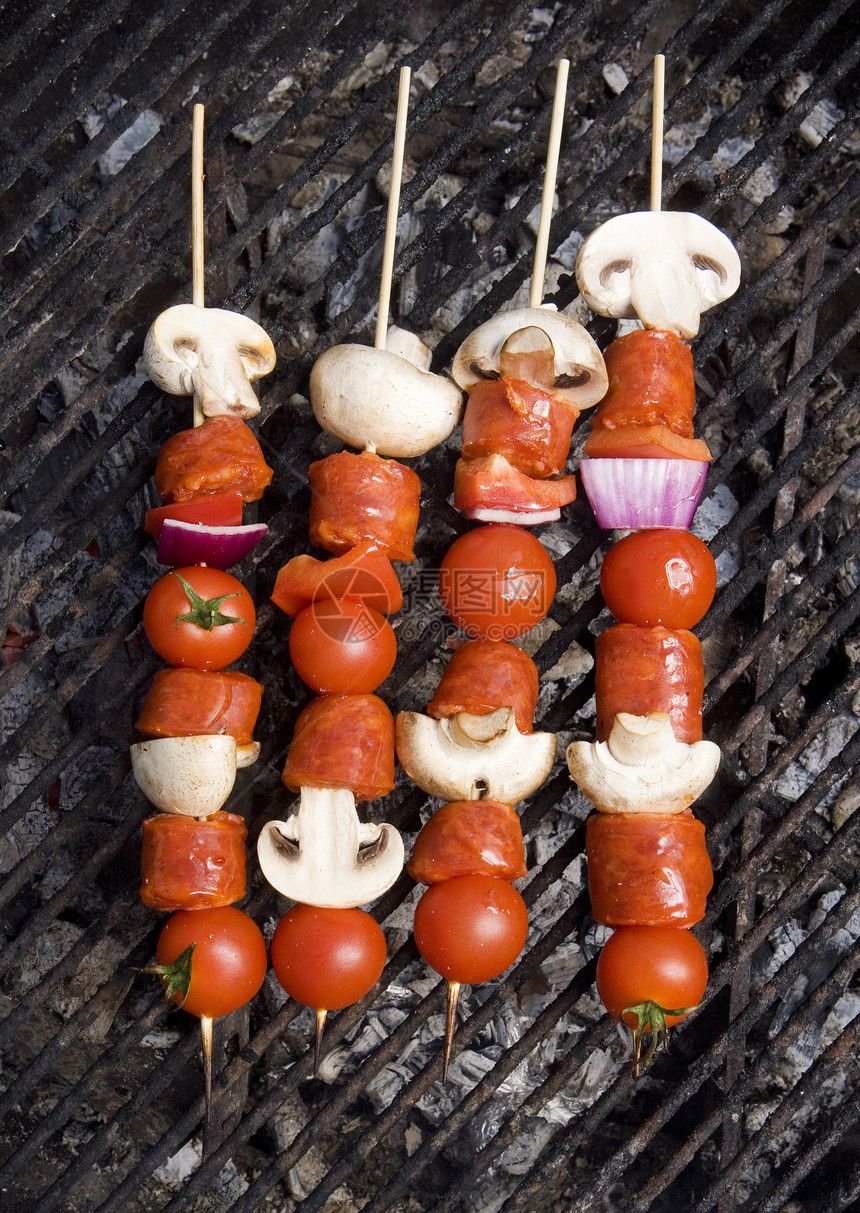 烧烤炉红色串烧绿色午餐食用菌青椒痕迹生活方式食物晚餐图片