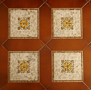 花瓷砖白色陶瓷棕色黄色地面背景图片