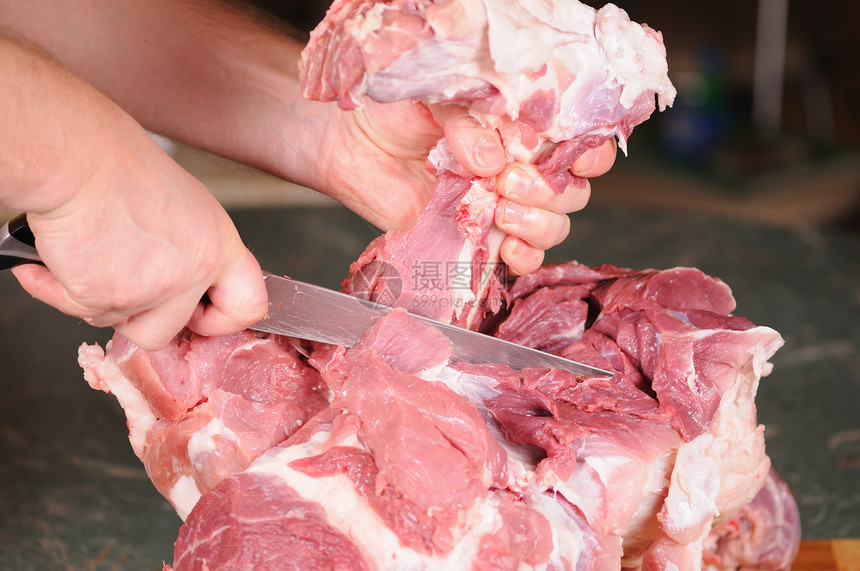 切肉腰部熏肉美食牛扒食物烹饪厨房粉色红色火腿图片