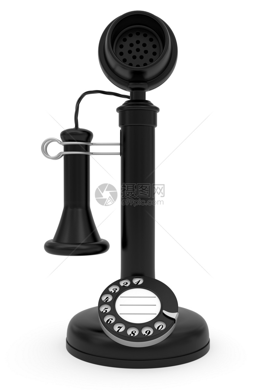 白色背景的黑色旧黑旧式电话图片
