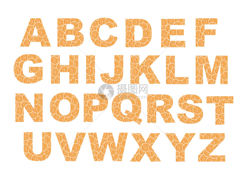 水果按字母顺序排列白色橙子食物蔬菜菜单公司收藏维生素插图图片