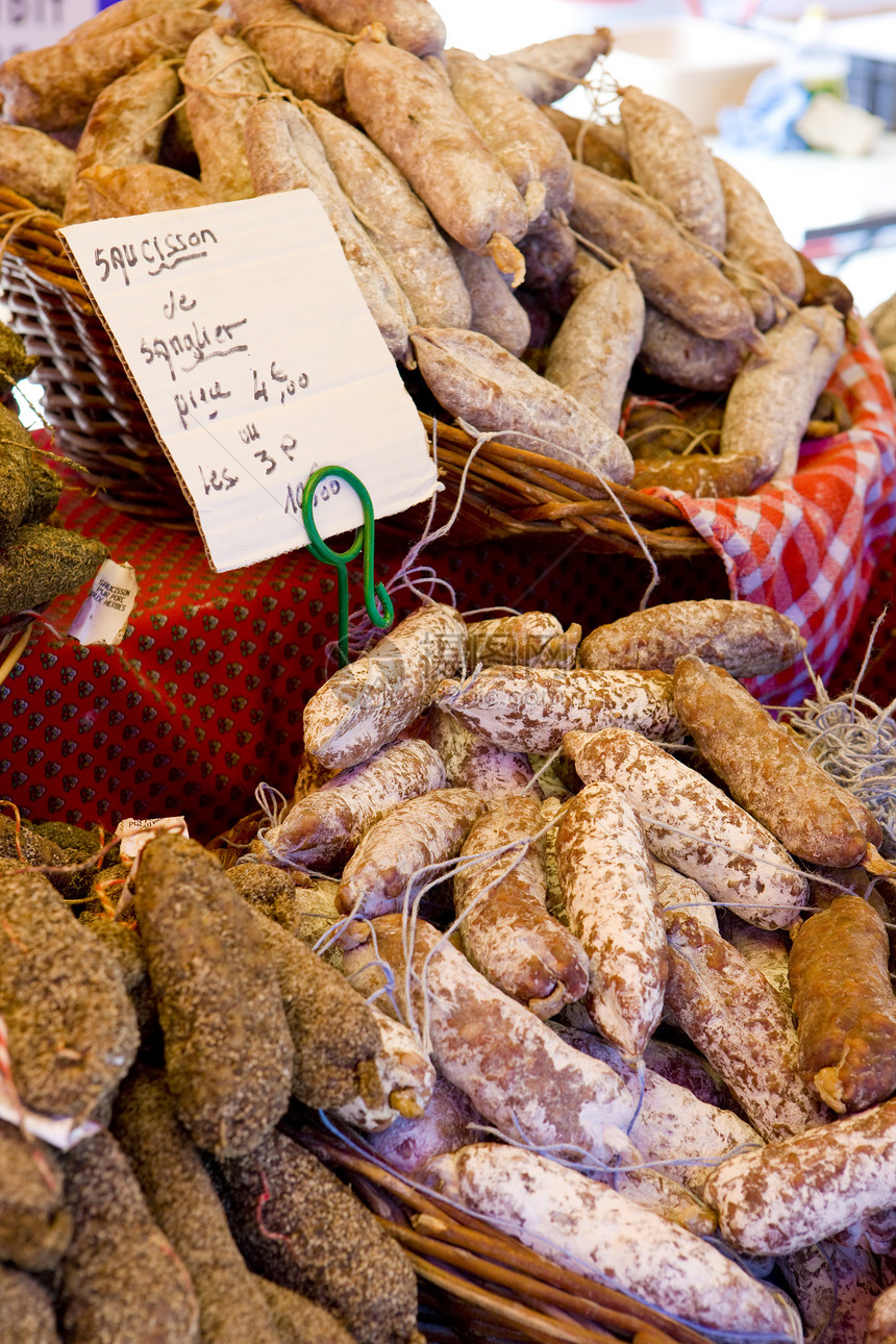 香肠 法国普罗旺斯 Castellane的街头市场图片