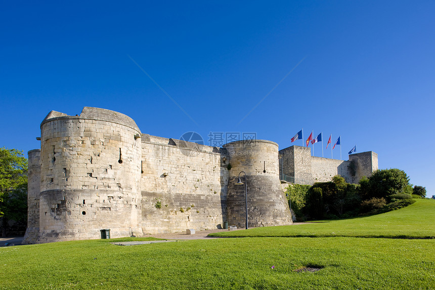法国诺曼底州卡昂市杜卡尔城堡草地外观建筑旅行纪念碑据点世界公爵历史历史性图片