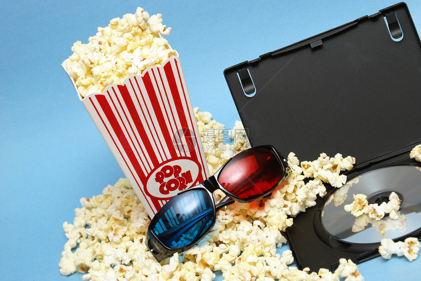3D 电影娱乐闲暇磁盘眼镜食物静物案件小吃展示视频剧院图片