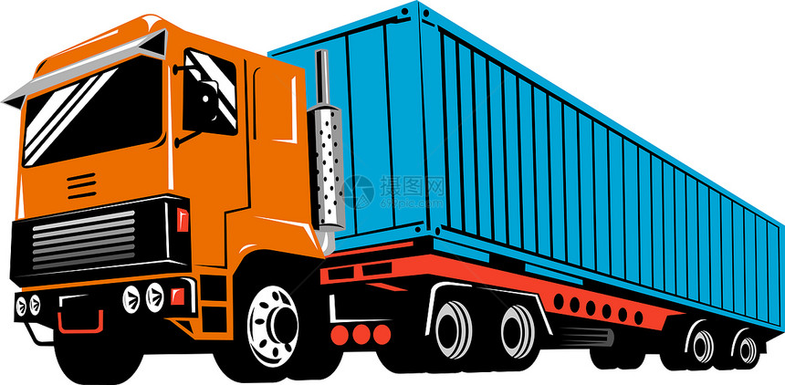 卡车货车复古车辆插图低角度拖运货运工业运输图片