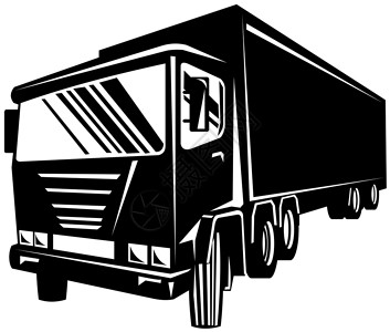 集装箱货车运输插图工业货运黑与白拖运车辆背景图片