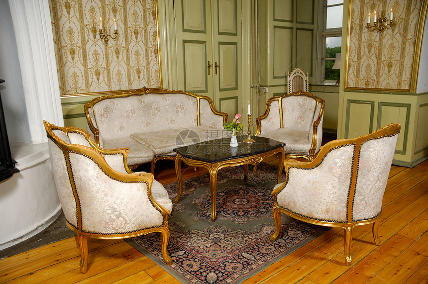 高级客厅房子休息室座位城堡风格长椅家具椅子装饰奢华图片