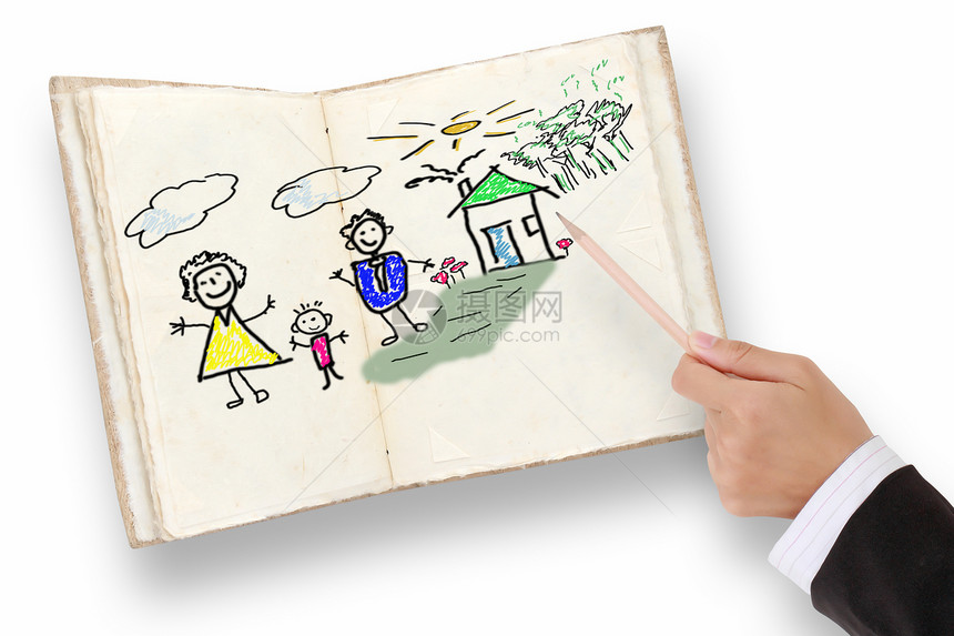 绘画幸福家庭 笔在手上漫画姐姐父母记事本涂鸦太阳艺术作品圆圈手绘图片