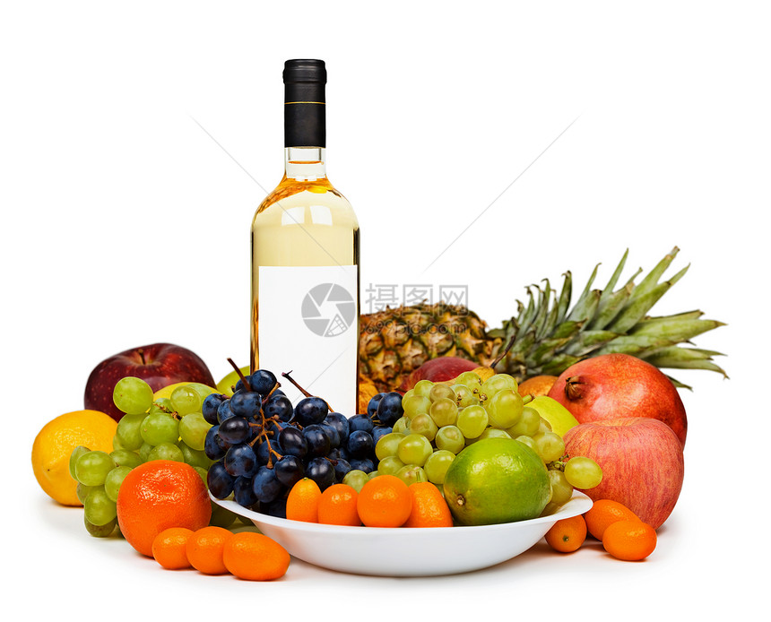 死生     白水果中白葡萄酒的瓶子图片