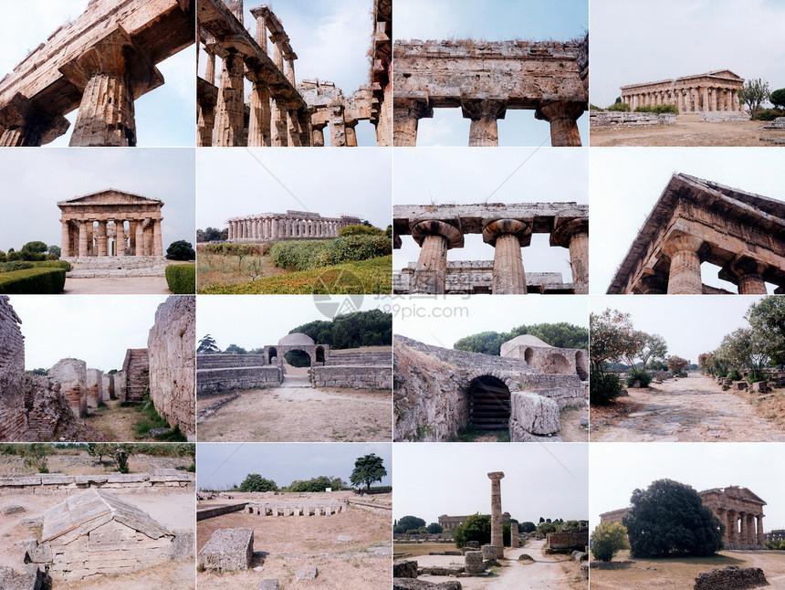 意大利 Paestum里程碑地标大教堂寺庙建筑学容量柱子废墟图片