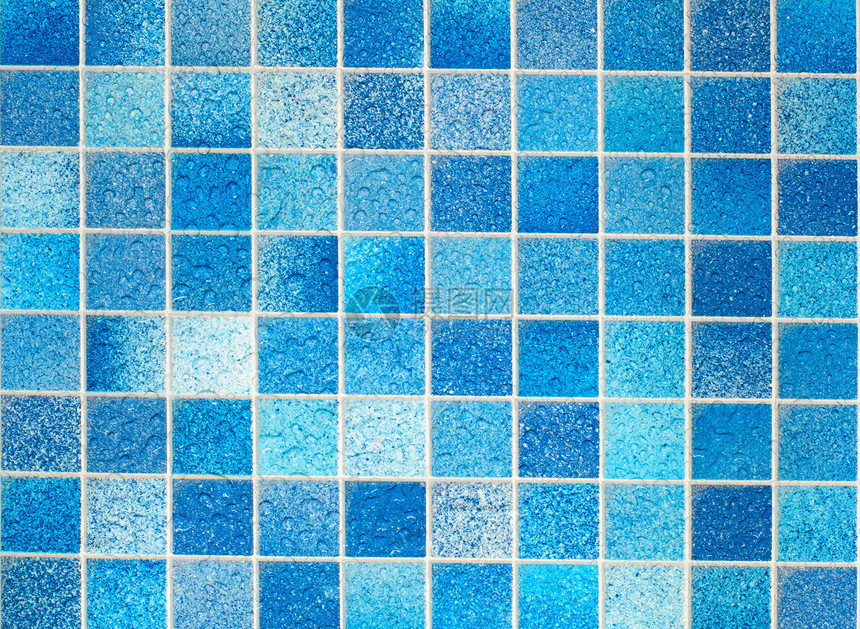 浴室的蓝色瓷砖洗澡墙纸马赛克游泳池浴池正方形游泳材料制品陶瓷图片