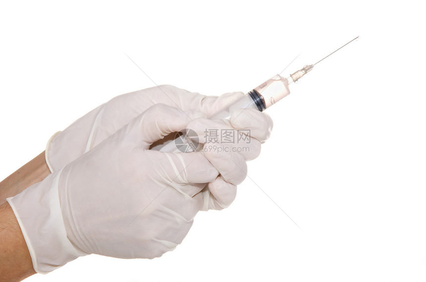 他手上有注射器橡皮手套医疗疫苗手指治疗白色剂量药品医生图片