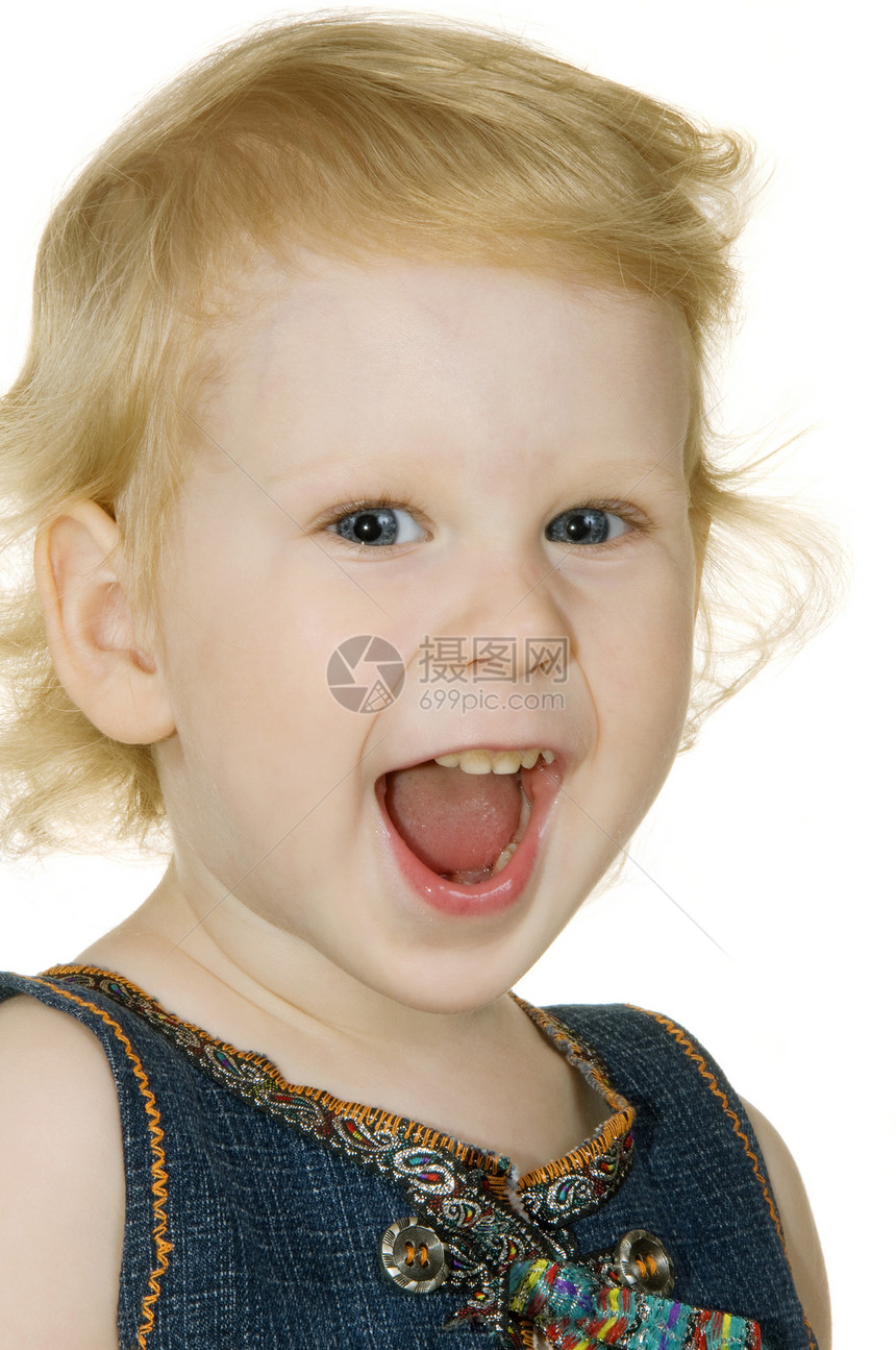 幼儿微笑婴儿裙子女孩们快乐孩子女性金发白色图片