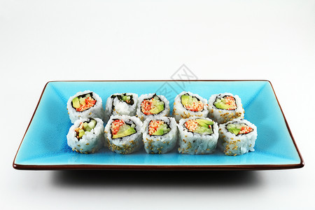 新鲜寿司文化午餐食物海鲜盘子用餐饮食美味海藻背景图片