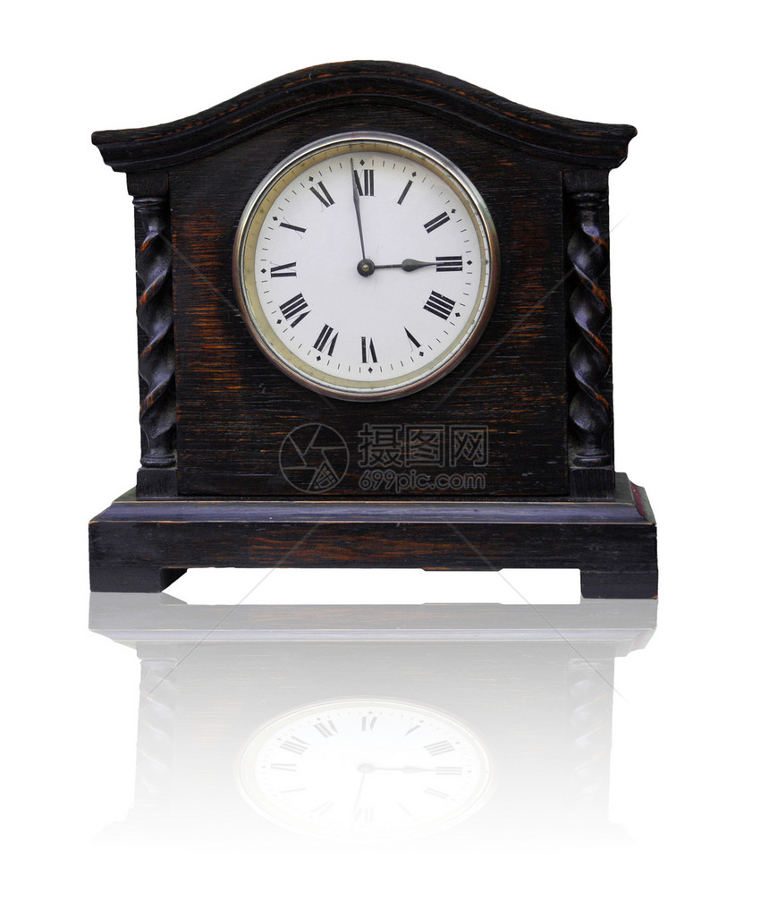 旧的反时钟数字小时白色木头警报手表时间钟表滴答古董图片