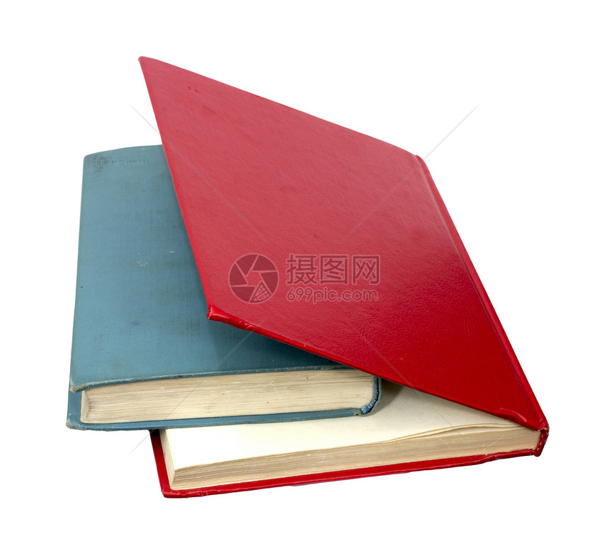 白色反映白背景的封闭红和蓝书籍小说教育红色知识精装教科书学习学校日记文学图片