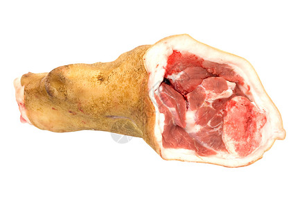 白种背景孤立的原生猪肉腿红色粉色食物背景图片