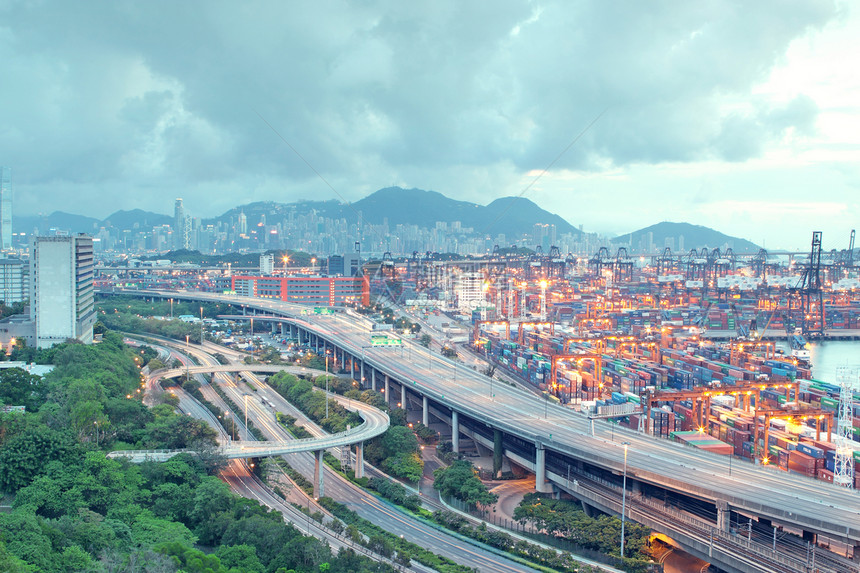 香港集装箱集装箱码头和石板桥加装街道运动射线景观地标辉光建筑运输城市交通图片