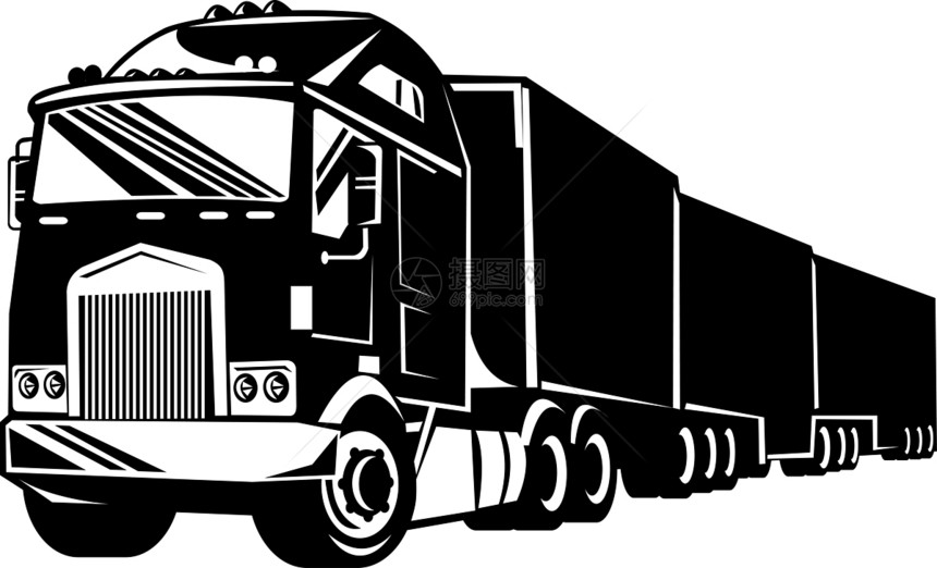 集装箱货车货运插图黑与白工业车辆拖运运输图片