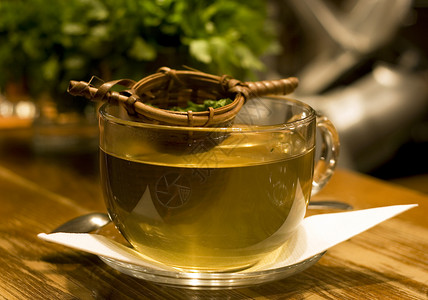 来杯茶前台绿色杯子传统叶子草本植物口渴薄荷玻璃草本背景图片