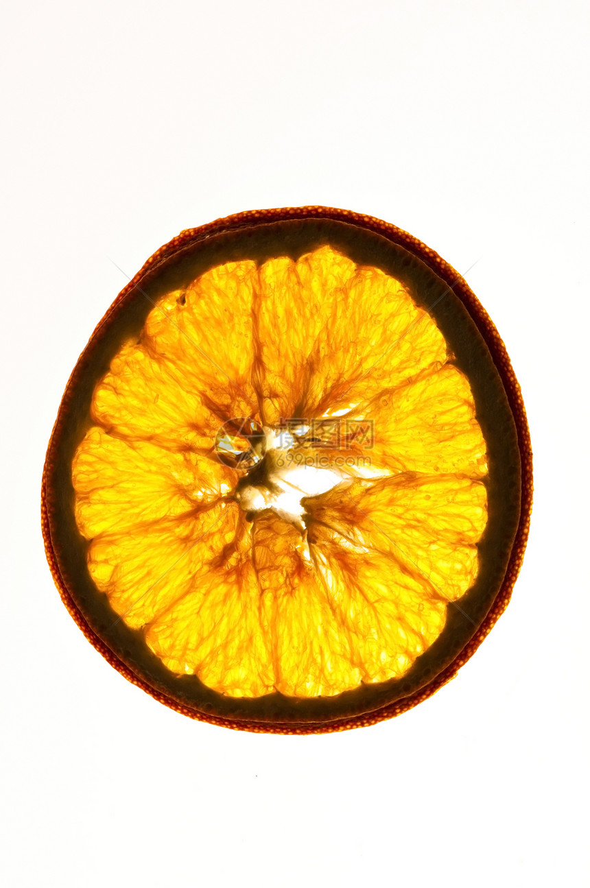 白底白色隔离的干橙色切片水平香料橙子食物戒指水果装饰风格图片