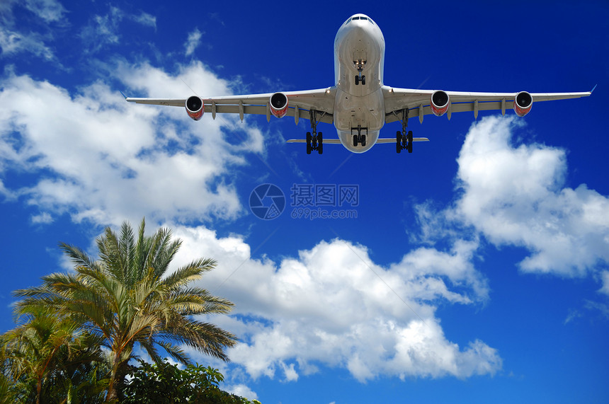 奇异目的地的飞机技术棕榈喷射翅膀旅游运输土地飞行客机湍流图片