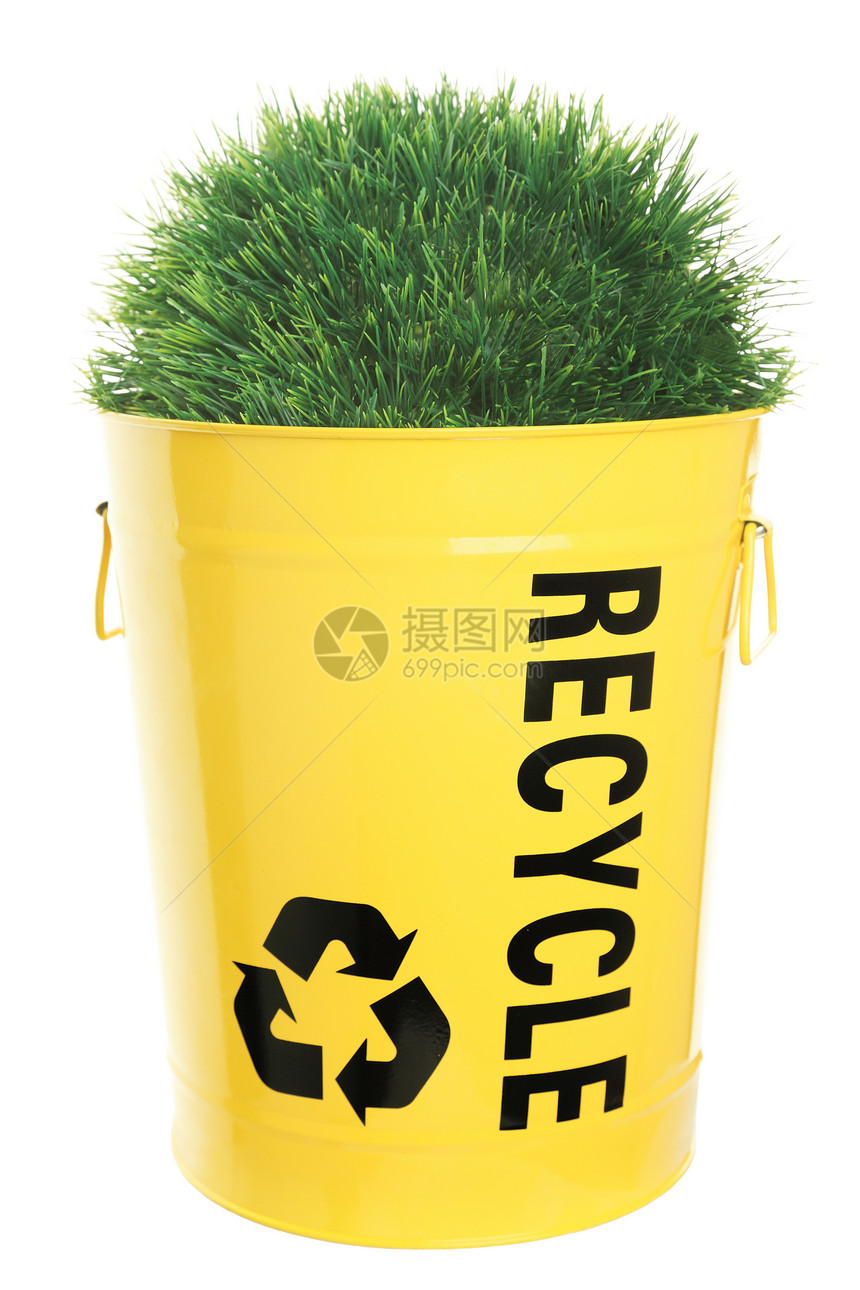 再循环回收垃圾桶垃圾概念绿色白色生态黄色环境全球图片