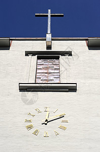 旧教堂时钟金属教会圆圈工作时间数字手表旅行建筑学钟表宗教高清图片素材