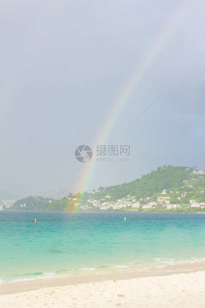 格林纳达格朗昂斯湾彩虹折射海景自然现象旅行海岸外观海滩热带支撑图片