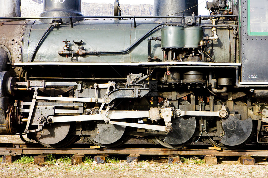 美国科罗拉多铁路博物馆蒸汽机车的详情铁路运输车轮安装博物馆运输铁路外观轮子图片