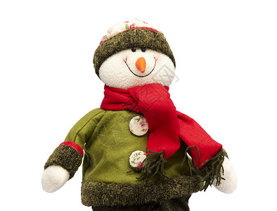 圣诞雪人绿色笑脸动物围巾羊毛帽子玩具红色背景图片