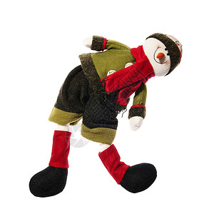圣诞雪人笑脸红色绿色羊毛玩具动物帽子围巾背景图片