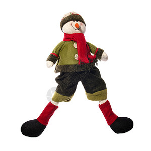 圣诞雪人帽子红色围巾羊毛玩具笑脸动物绿色背景图片