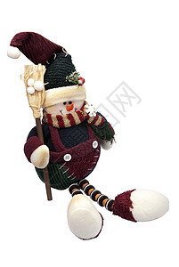 带扫帚的雪人围巾羊毛笑脸玩具帽子动物背景图片