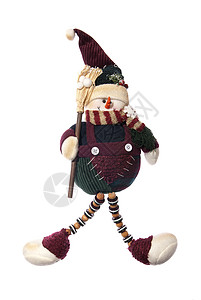 带扫帚的雪人笑脸动物玩具帽子围巾羊毛背景图片