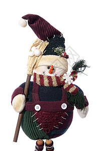 带扫帚的雪人围巾玩具动物笑脸帽子羊毛背景图片