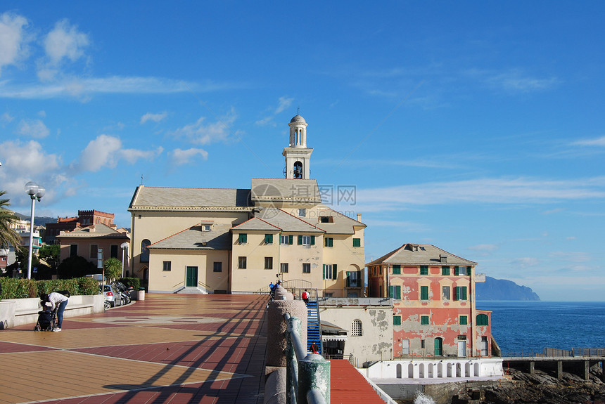 意大利利古里亚州热那亚村庄胡同摩天大楼教会长廊喷泉港口海滩历史渔夫图片