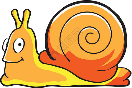 蜗牛红色触手橙子微笑绘画插图黄色背景图片