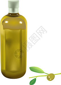 榨油橄榄油叶子绿色饮食蔬菜瓶子黄色食物烹饪插画