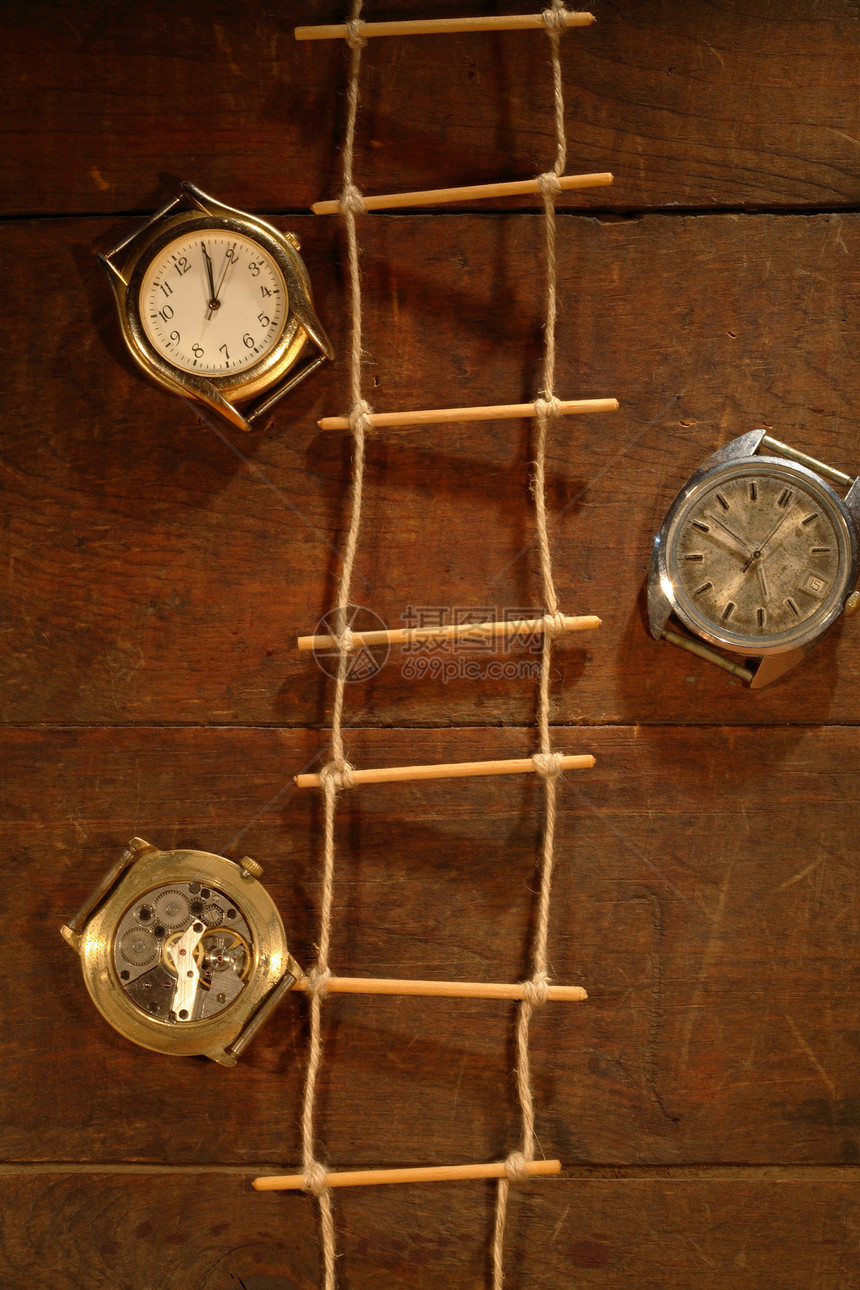 时间概念生长时钟成就概念性木头成功绳梯小时脚步手表图片