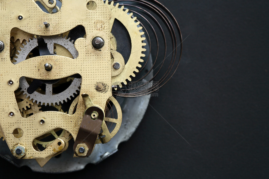 旧时钟机制时间概念性金属螺旋小时齿轮机件图片