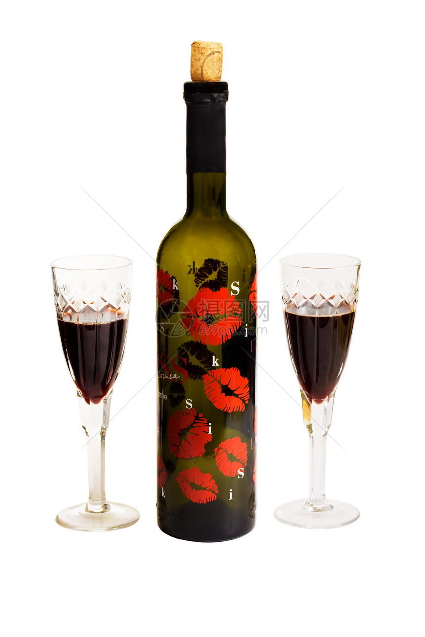 红酒瓶和玻璃杯 白底隔离于白底图片