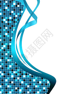 masaic 卷状框架蓝色像素化插图边界波浪状装饰风格背景图片
