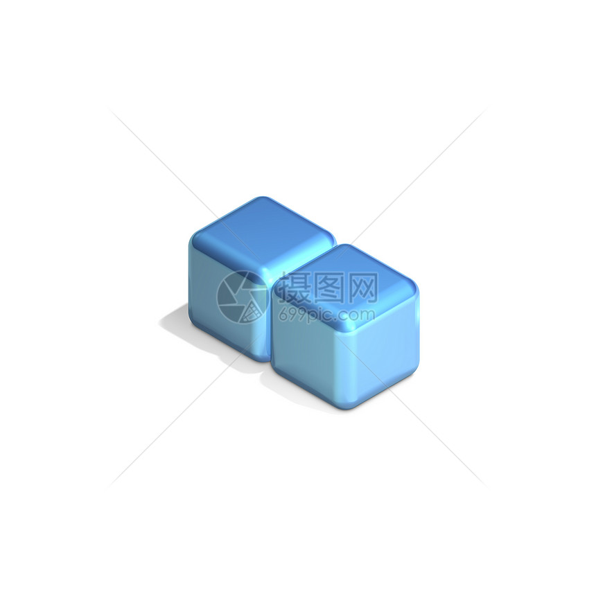 两个立方体渲染蓝色建筑反射概念体积团体数据合作图片