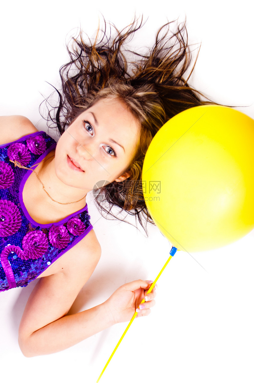 带芭蕾舞女白色黄色工作室裙子女士气球蓝色身体美丽女孩图片