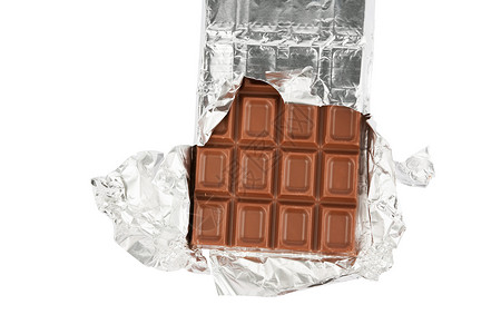 巧克力甜点糖果锡纸酒吧棕色包装白色背景图片