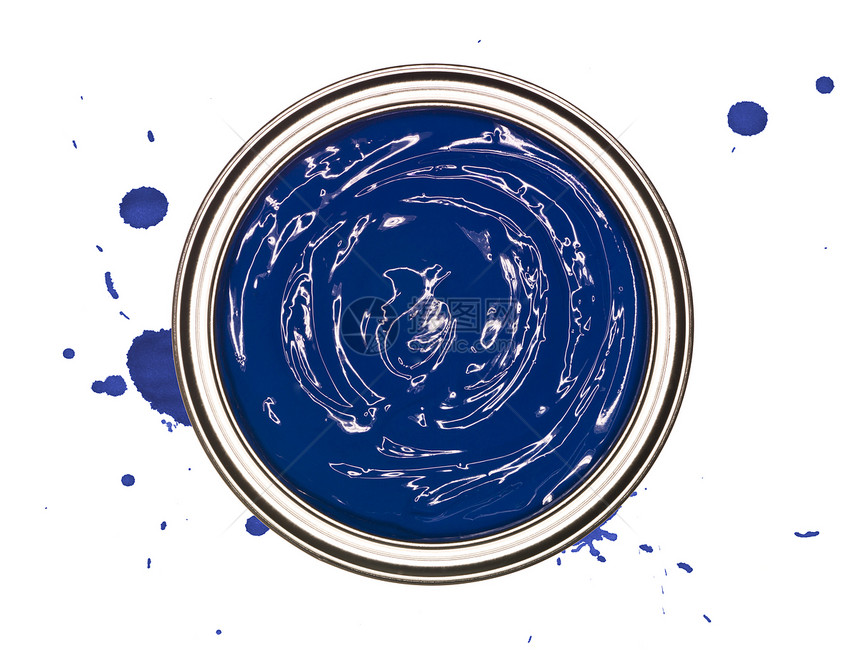 蓝油漆罐鸟瞰图颜色绘画摄影漩涡材料圆圈蓝色飞溅家装图片