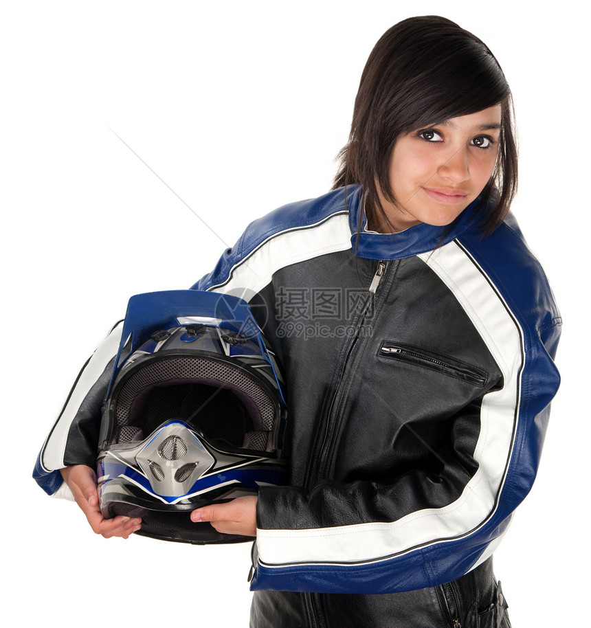 西班牙裔青少年赛车手女士冠军乐趣孩子女孩人心女性赛车活动蓝色图片