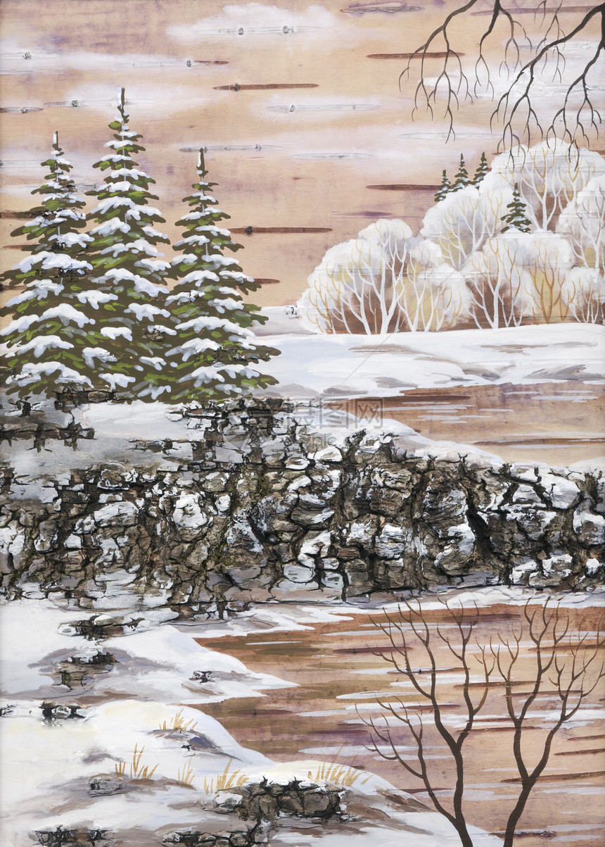 冬季西伯利亚地貌公园手工业木头桦木森林寒冷雪堆爬坡生态空地图片